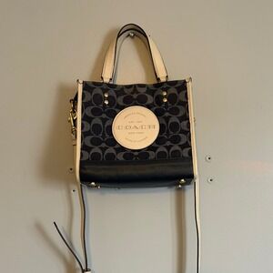 Coach Dempsey Tote 22 Signature Jacquard Denim White Crossbody Bag C8417
